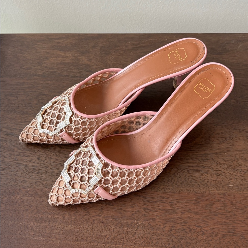 Malone Souliers Missy Mule Pumps EU 38 Pink Heels Slip-On Leather Pointed Toe - Picture 3 of 6
